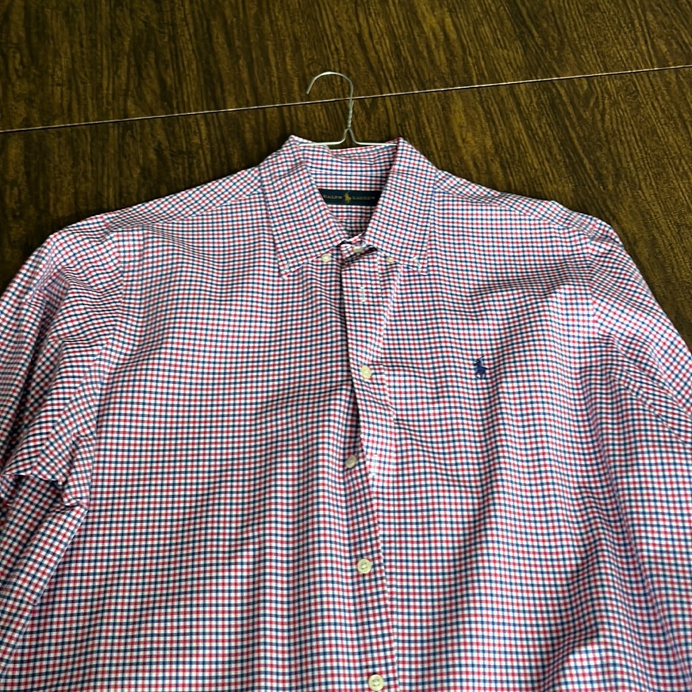 Red and Blue Polo Button Up Long Sleeve Shirt